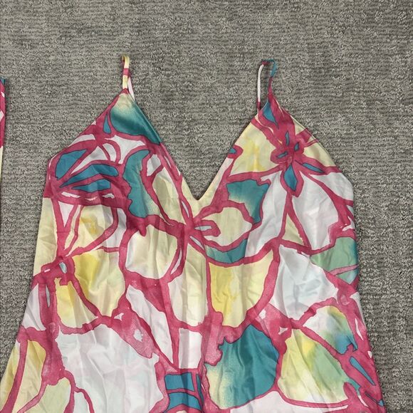 Natori Nightgown Slip Dress Robe Womens XL 1X White Pink Turquoise Silky Floral - Picture 6 of 12